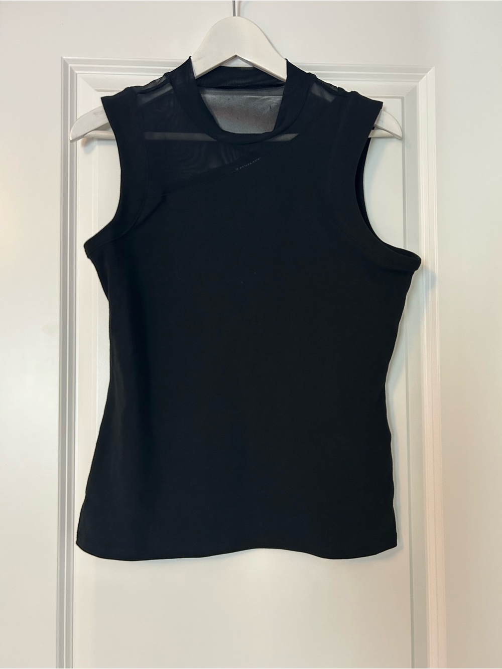 White House Black Market Black Sleeveless Mesh Yoke Mock Neck Top